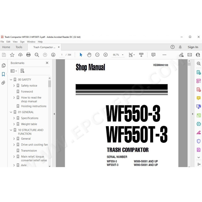 Komatsu Trash Compactor WF550-3 WF550T-3 service & repair manual