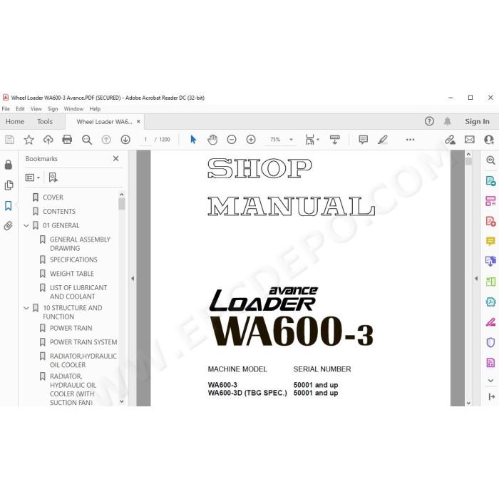 Komatsu Wheel Loader WA600-3 Avance service & repair manual