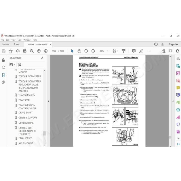 Komatsu Wheel Loader WA600-3 Avance service & repair manual