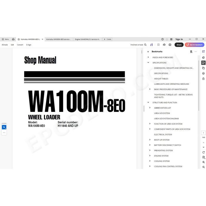 Komatsu Wheel Loader WA100M-8E0 service & repair manual