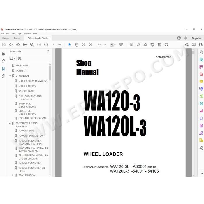 Komatsu Wheel Loader WA120-3 WA120L-3 service & repair manual