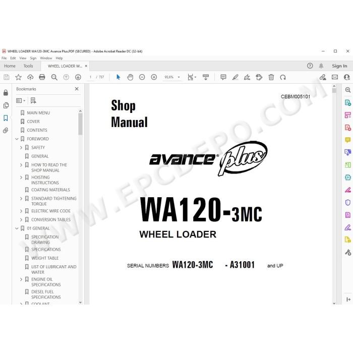 Komatsu Wheel Loader WA120-3MC Avance Plus service & repair manual