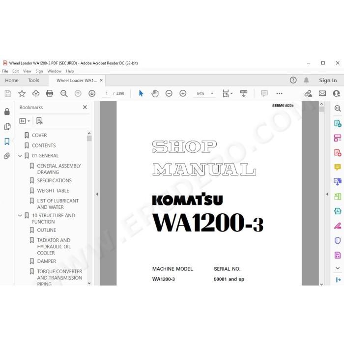 Komatsu Wheel Loader WA1200-3 service & repair manual