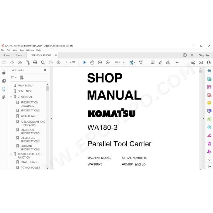 Komatsu Wheel Loader WA180-3 WA180L-3 service & repair manual