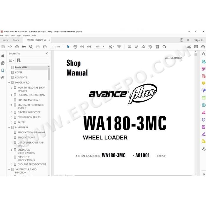 Komatsu Wheel Loader WA180-3MC Avance Plus service & repair manual