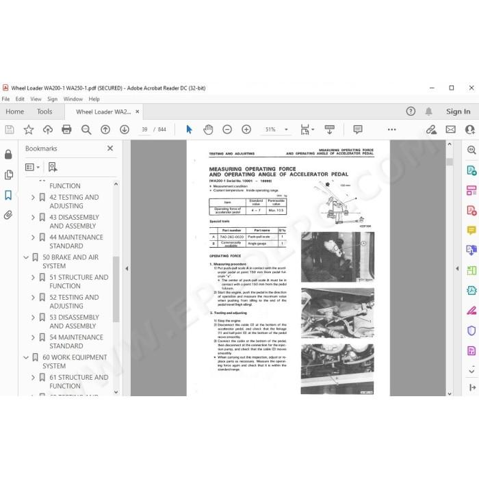 Komatsu Wheel Loader WA200-1 WA250-1 service & repair manual