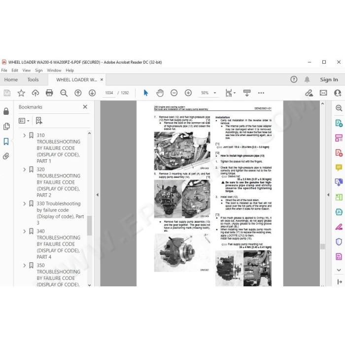 Komatsu Wheel Loader WA200-6 WA200PZ-6 service & repair manual