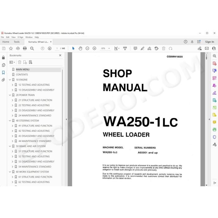 Komatsu Wheel Loader WA250-1LC service & repair manual