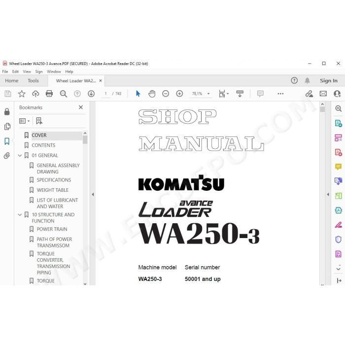 Komatsu Wheel Loader WA250-3 service & repair manual