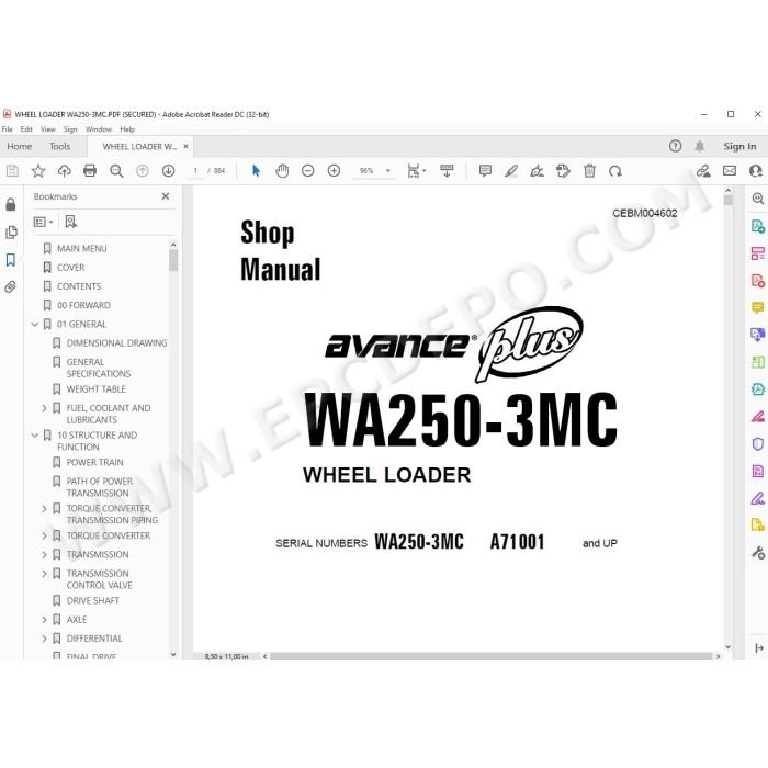 Komatsu Wheel Loader WA250-3MC Avance Plus service & repair manual