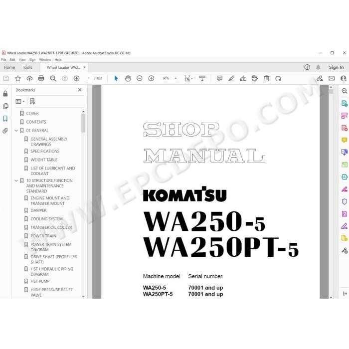 Komatsu Wheel Loader WA250-5 WA250PT-5 service & repair manual