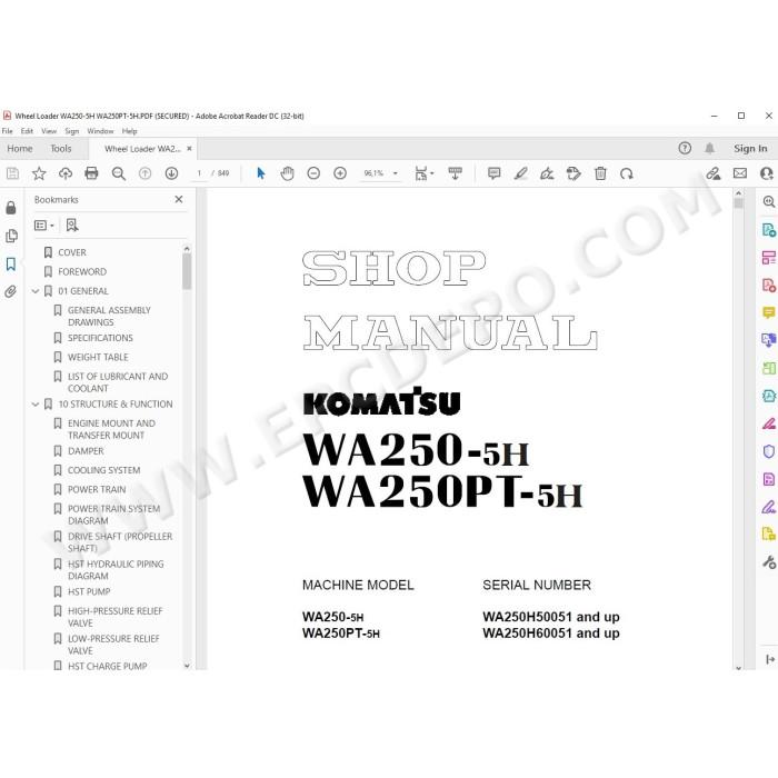 Komatsu Wheel Loader WA250-5H WA250PT-5H service & repair manual