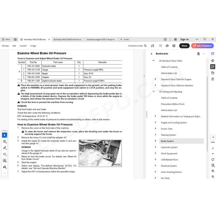 Komatsu Wheel Loader WA270-8E0 service & repair manual