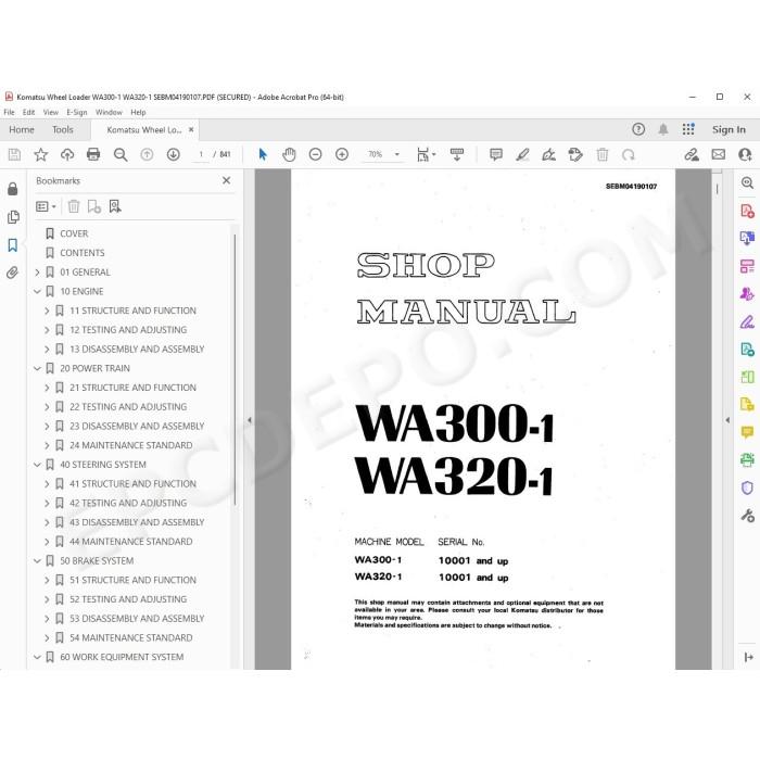 Komatsu Wheel Loader WA300-1 WA320-1 service & repair manual