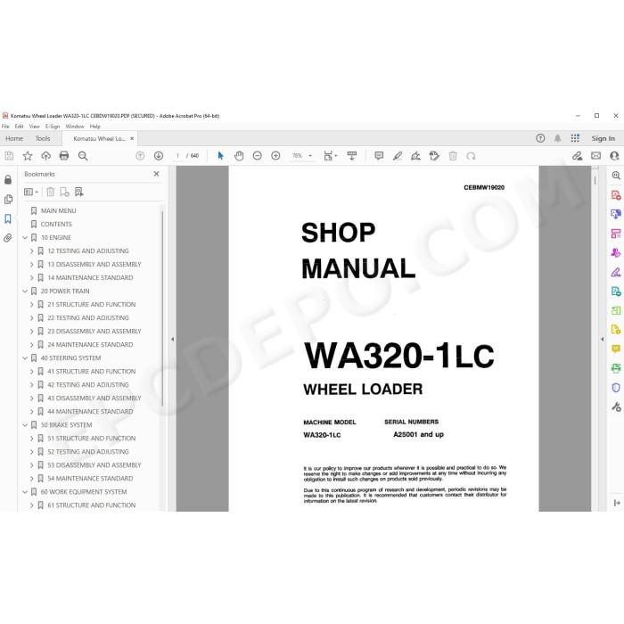 Komatsu Wheel Loader WA320-1LC service & repair manual
