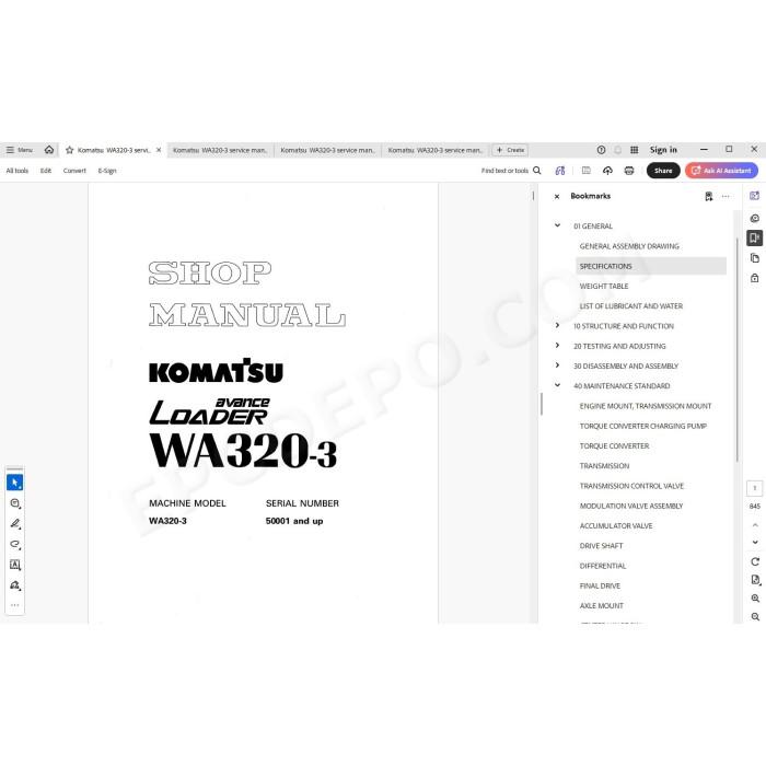 Komatsu Wheel Loader WA320-3 service & repair manual