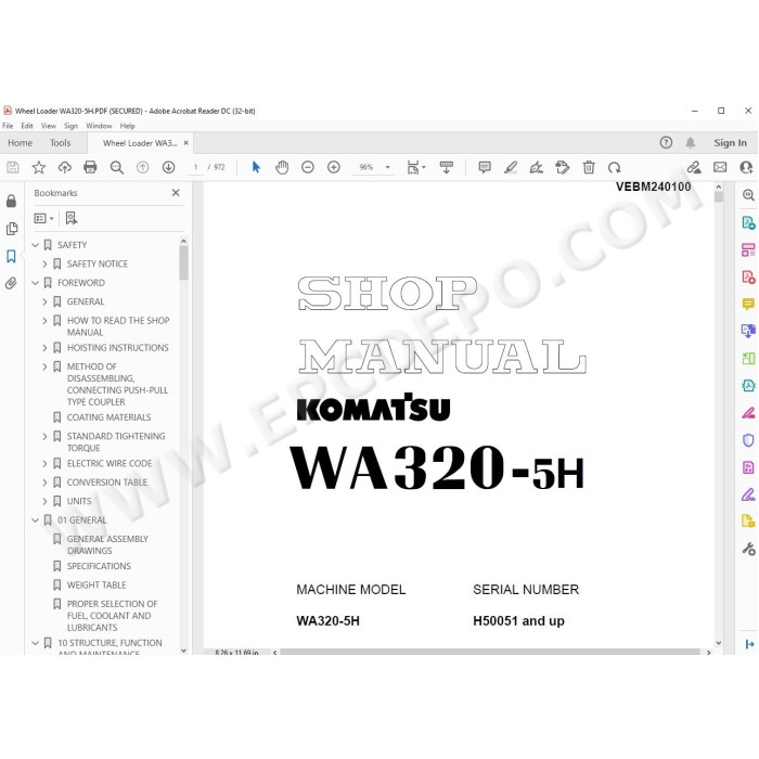 Komatsu Wheel Loader WA320-5H service & repair manual