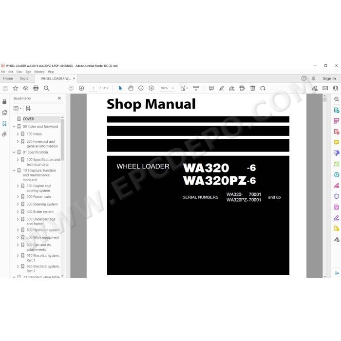 Komatsu Wheel Loader WA320-6 WA320PZ-6 service & repair manual