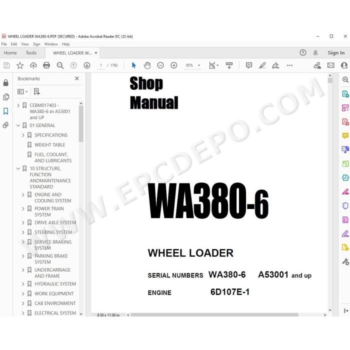 Komatsu Wheel Loader WA380-6 WA380Z-6 service & repair manual