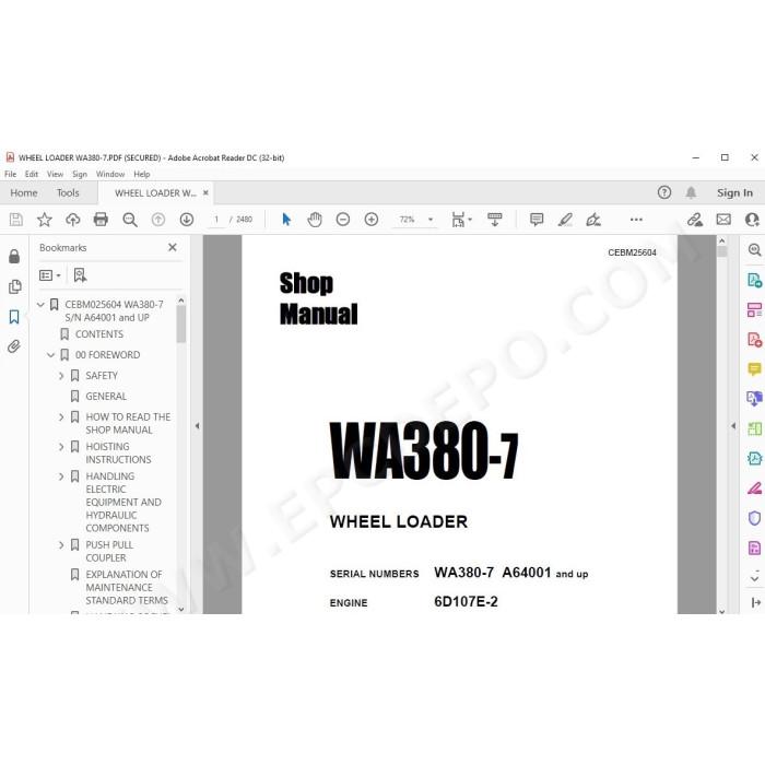 Komatsu Wheel Loader WA380-7 service & repair manual