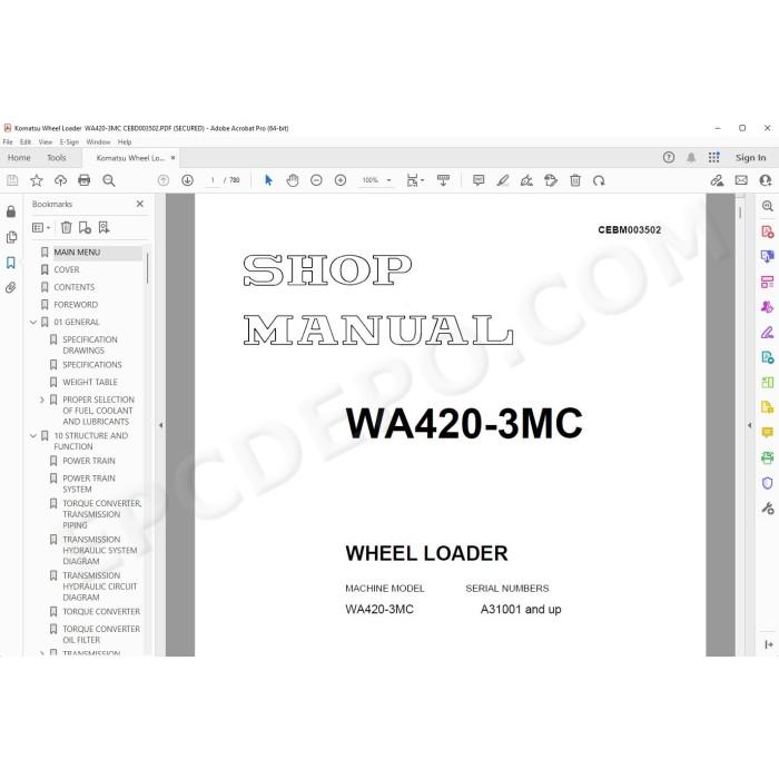 Komatsu Wheel Loader WA420-3MC service & repair manual