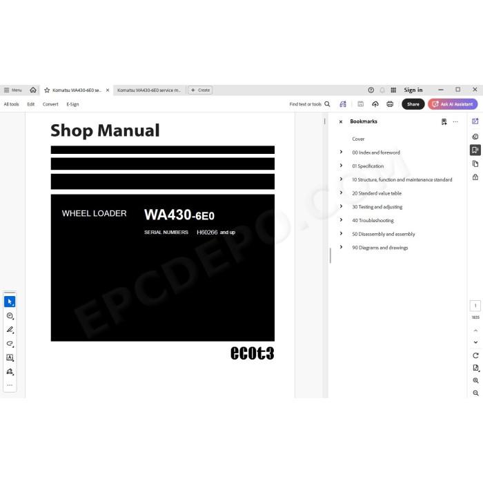 Komatsu Wheel Loader WA430-6E0 service & repair manual