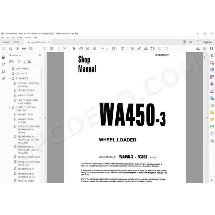 Komatsu Wheel Loader WA450-3 service & repair manual
