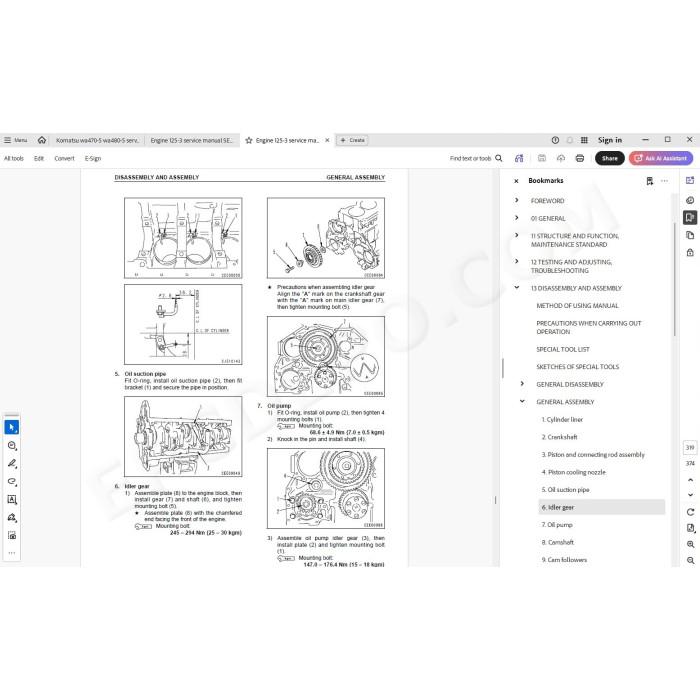 Komatsu Wheel Loader WA470-5 WA480-5 service & repair manual