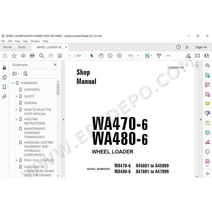 Komatsu Wheel Loader WA470-6 WA480-6 service & repair manual