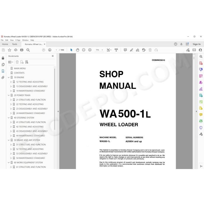 Komatsu Wheel Loader WA500-1L service & repair manual