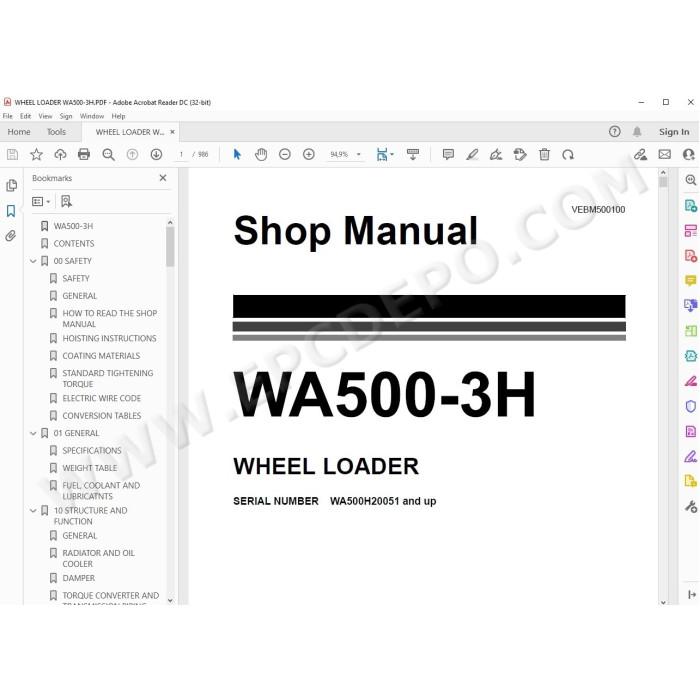 Komatsu Wheel Loader WA500-3H service & repair manual