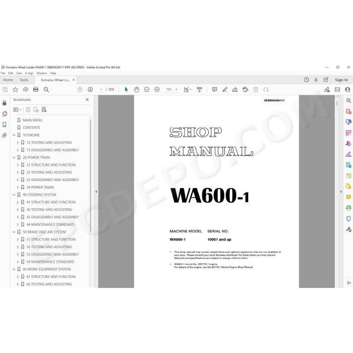 Komatsu Wheel Loader WA600-1 service & repair manual
