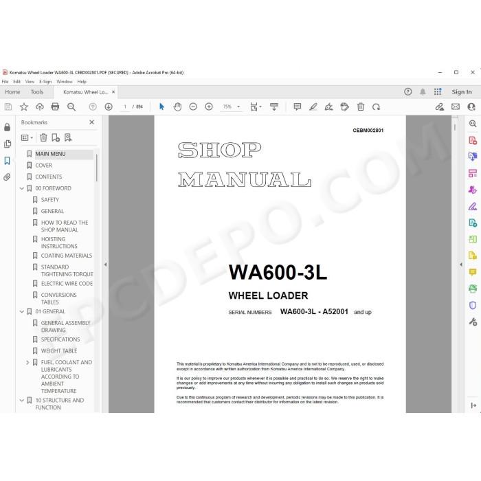 Komatsu Wheel Loader WA600-3L service & repair manual