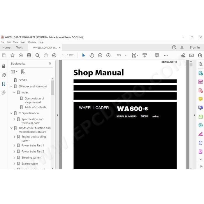Komatsu Wheel Loader WA600-6 service & repair manual