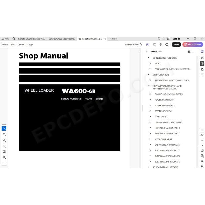 Komatsu Wheel Loader WA600-6R service & repair manual