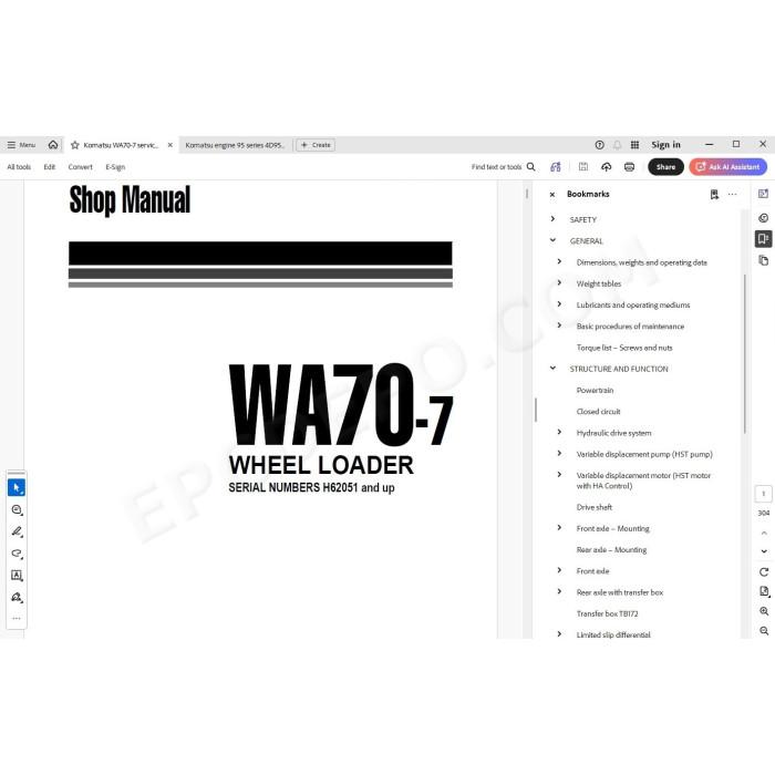 Komatsu Wheel Loader WA70-7 service & repair manual