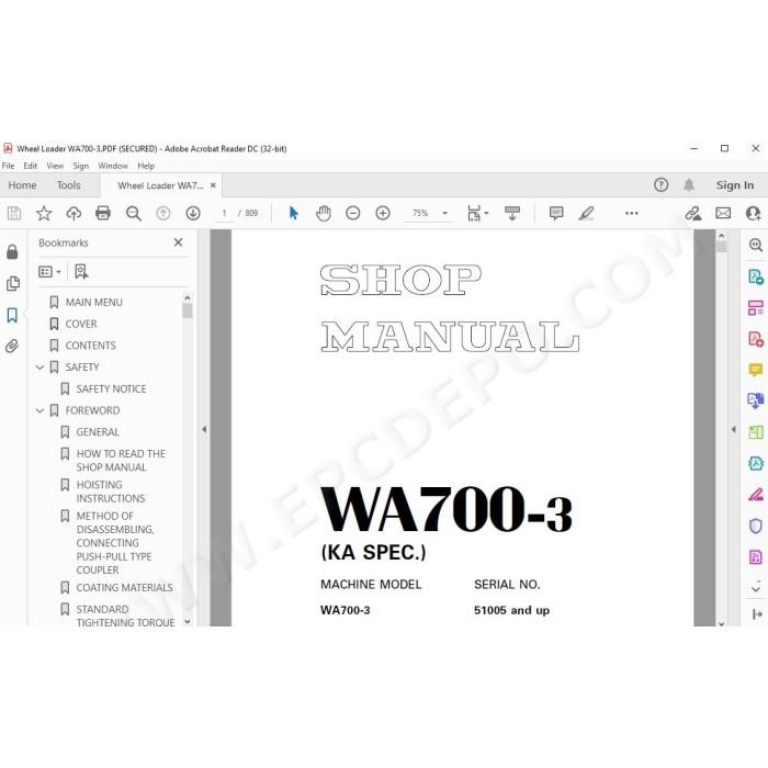 Komatsu Wheel Loader WA700-3 service & repair manual