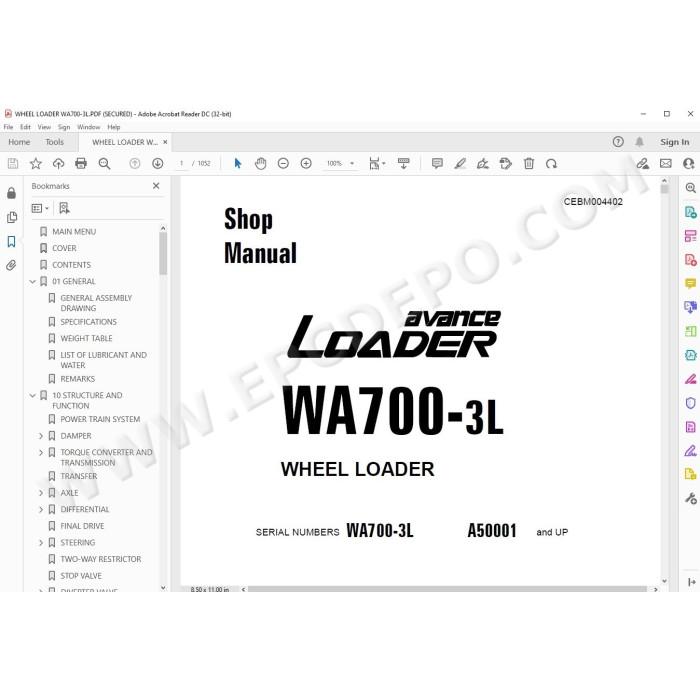 Komatsu Wheel Loader WA700-3L Avance service & repair manual