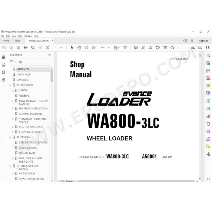 Komatsu Wheel Loader WA800-3LC Avance service & repair manual