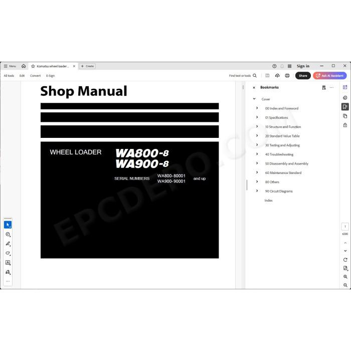 Komatsu Wheel Loader WA800-8 WA900-8 service & repair manual