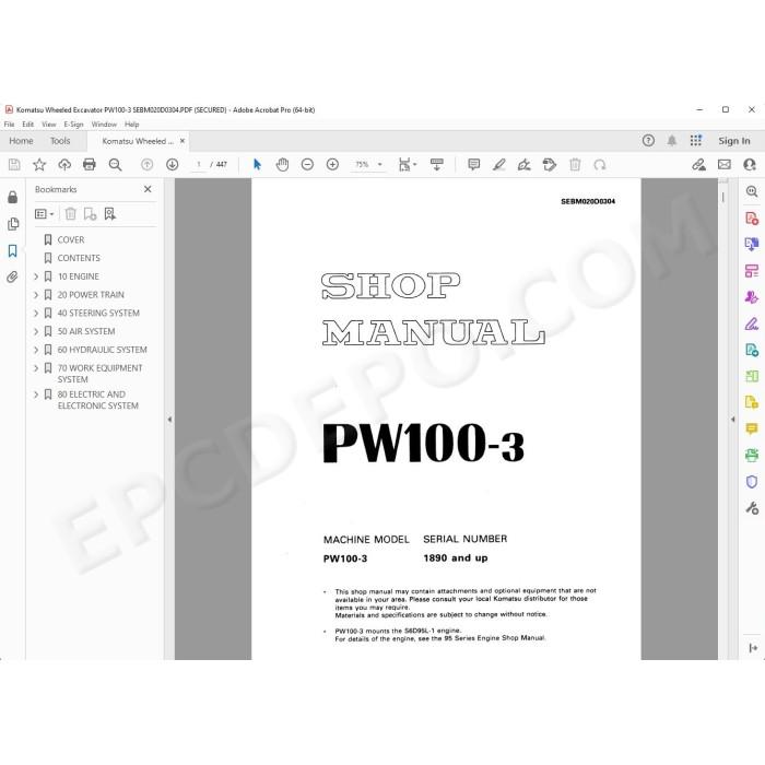 Komatsu Wheeled Excavator PW100-3 service & repair manual