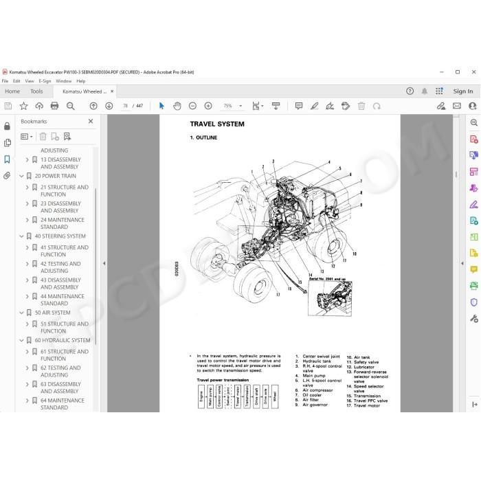 Komatsu Wheeled Excavator PW100-3 service & repair manual