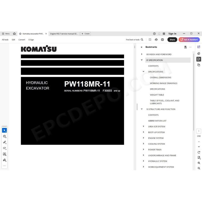 Komatsu Wheeled Excavator PW118MR-11 service & repair manual