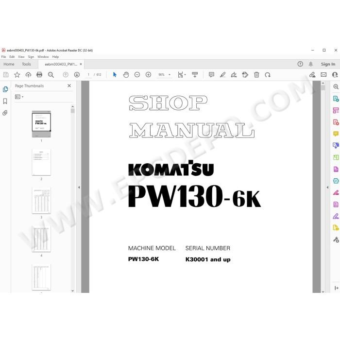 Komatsu Wheeled Excavator PW130-6K PW130-7K service & repair manual
