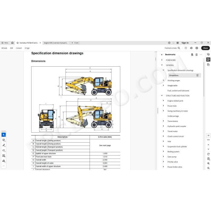 Komatsu Wheeled Excavator PW148-10 service & repair manual