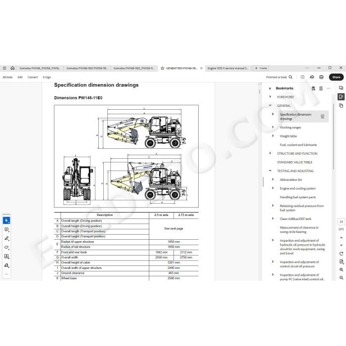 Komatsu Wheeled Excavator PW148-11E0 PW158-11E0 service & repair manual
