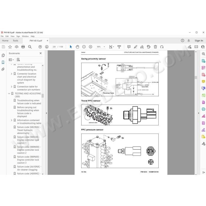 Komatsu Wheeled Excavator PW148-8 service & repair manual