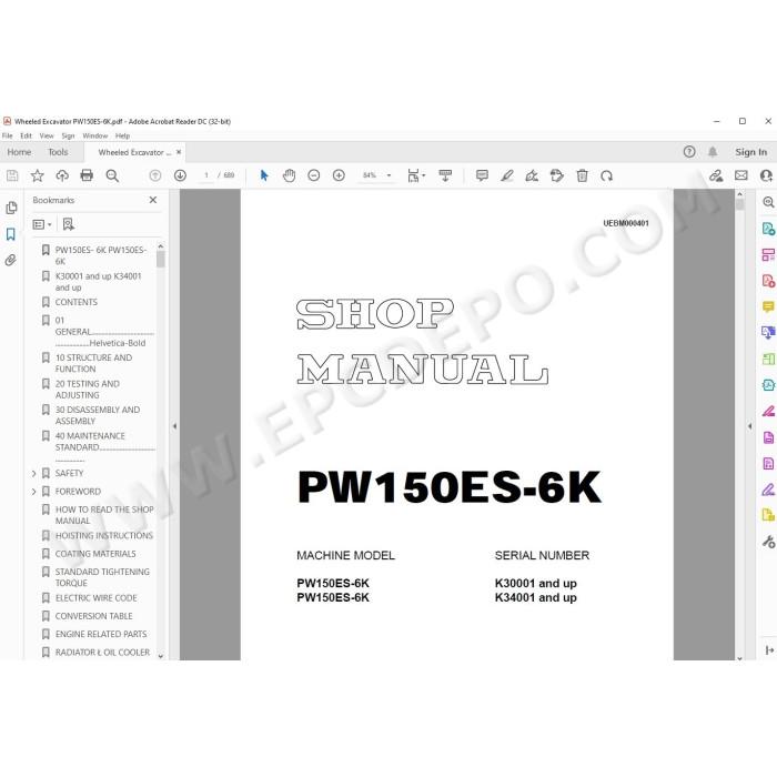 Komatsu Wheeled Excavator PW150ES-6K service & repair manual