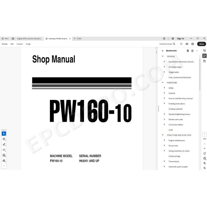 Komatsu Wheeled Excavator PW160-10 service & repair manual