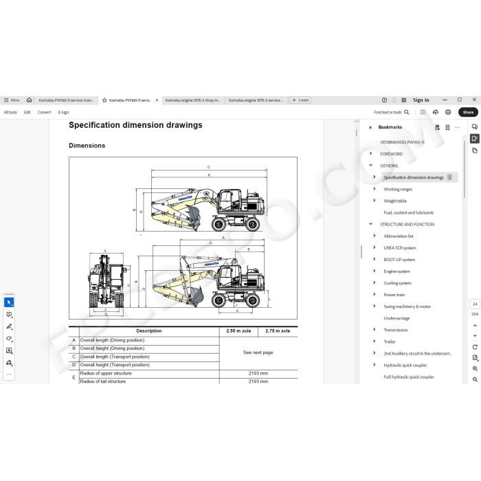 Komatsu Wheeled Excavator PW160-11 service & repair manual